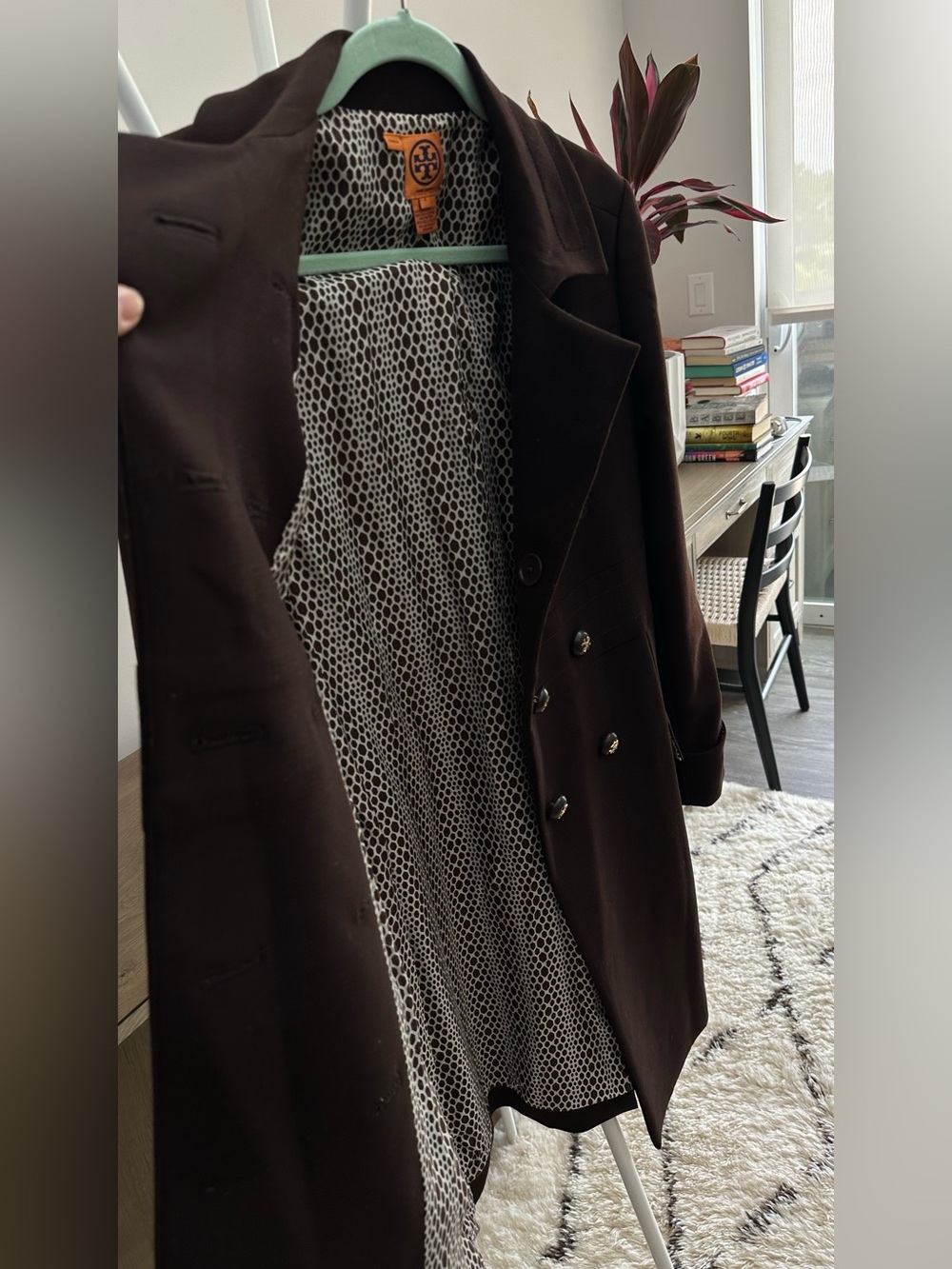 Tory Burch Dark Brown Double-Breasted Wool Blend🧥 - Picture 2 of 13